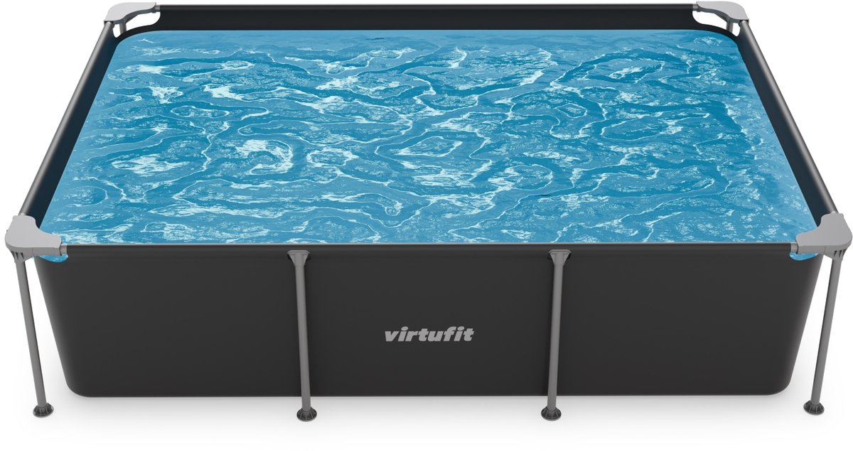 VirtuFit Rechthoekig Zwembad 260 x 180 x 66 cm - Incl. Filterpomp - Opzetzwembad - Duurzaam & Veilig Stalen Frame - Antraciet — afbeelding 9