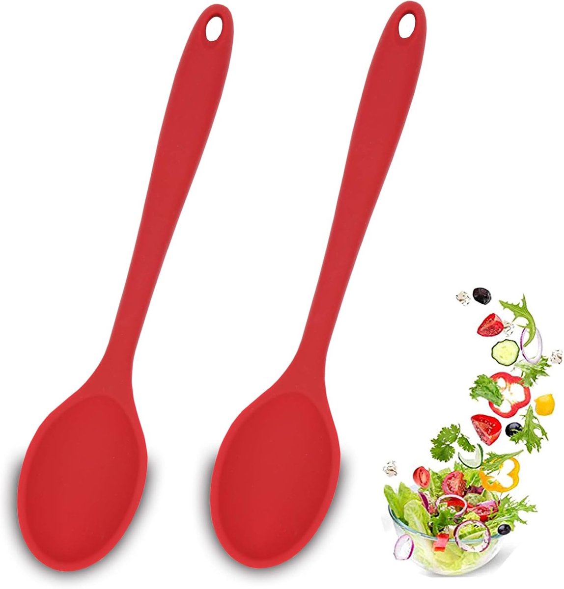 Siliconen Lepels - Hittebestendige Menglepel - Voor Oven En Vaatwasser - 2 Stuks - Rood