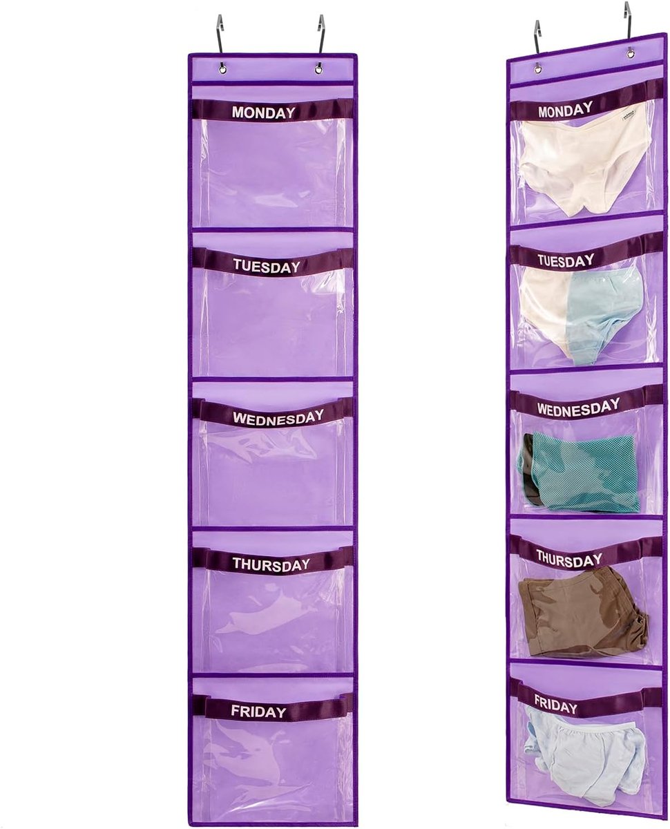 Kleding Organizer - Wekelijkse Opberger - Kinder Garderobe - 5 Vakken - 144cm Hoog - Paars