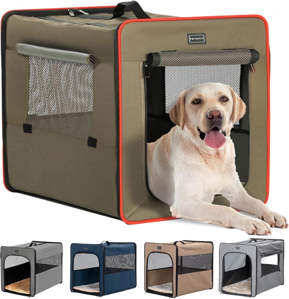 Opvouwbare Hondenbox - Reismand Transportbox - Binnen Buiten Auto - Inclusief Pluche Mat - L 79x53.5x66cm - Bruin