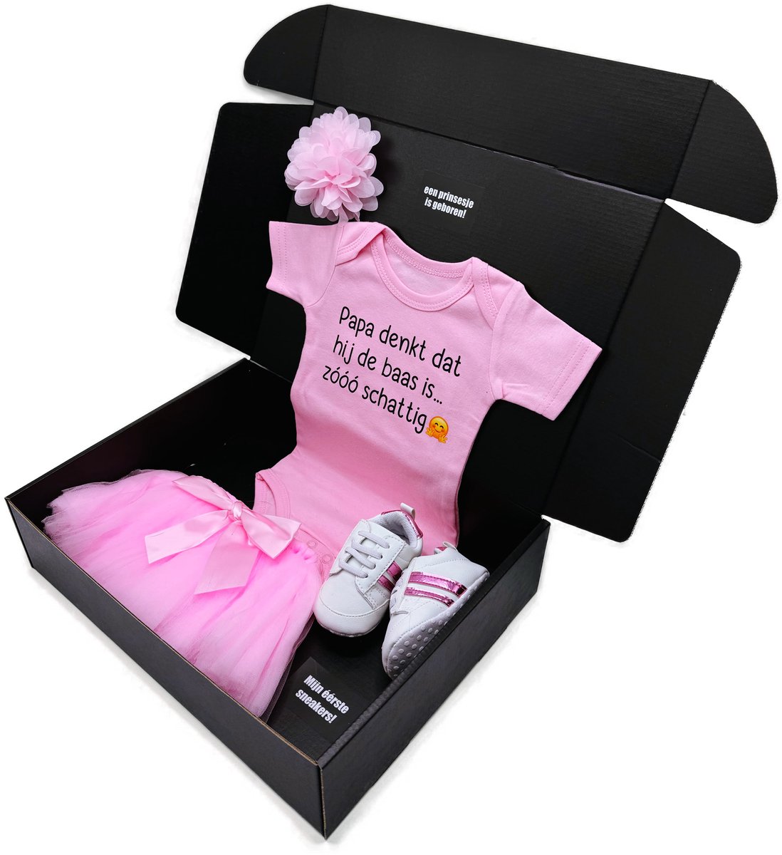 Kraamcadeau meisje - Papa denkt dat hij de baas is met roze romper - geboortecadeau meisje – foto 3