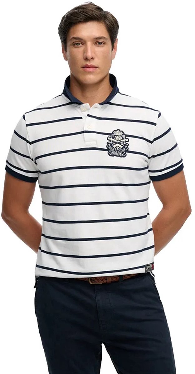 Superdry Crest Stripe Korte Mouw Poloshirt L Man Marineblauw
