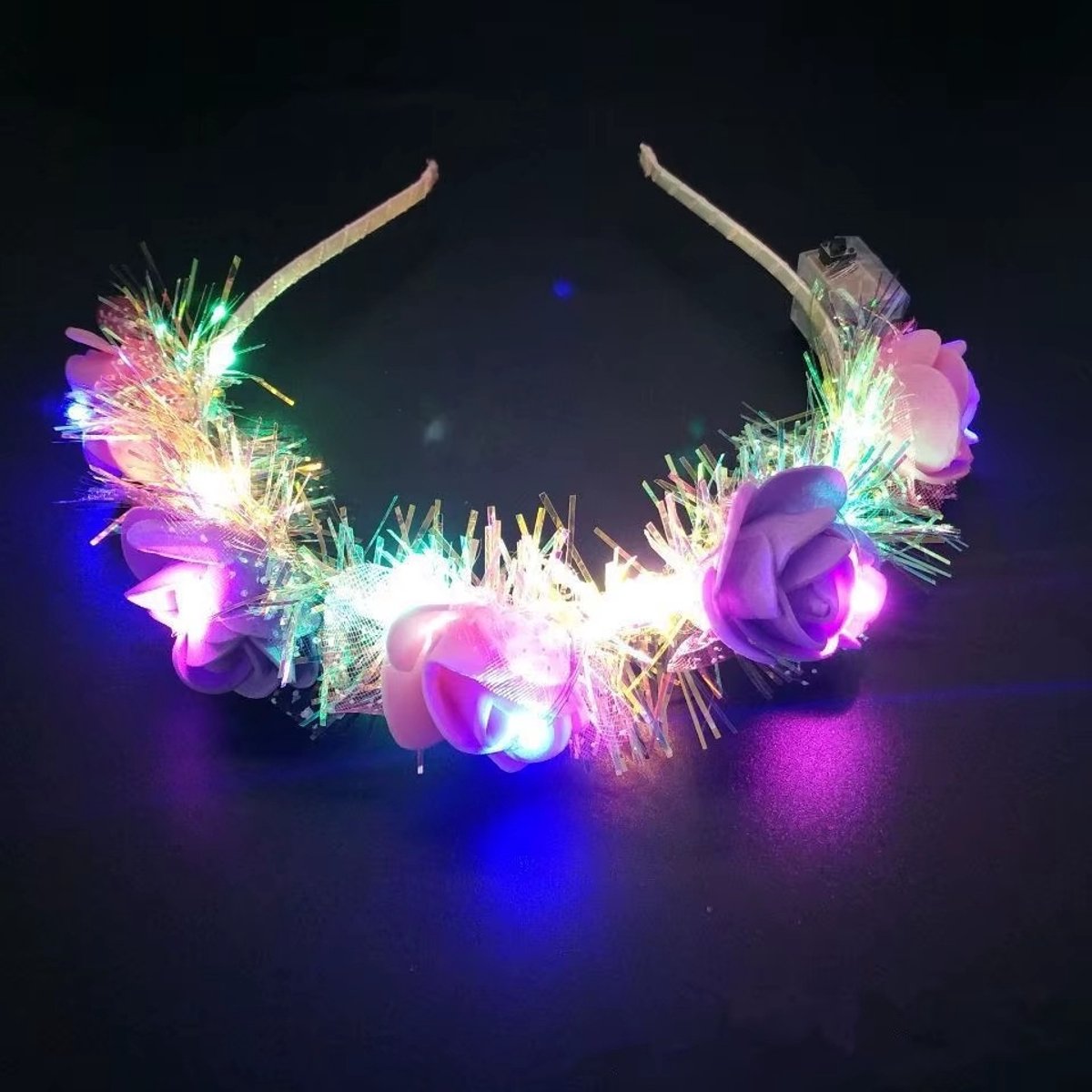 Bloemen Haarband met Lichtjes - Paars - Sfeervolle Haaraccessoire voor Festivals & Feestjes