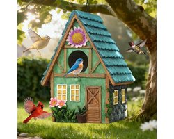 Vogelhuisje in Landelijke Stijl Om Op Te Hangen, Versierd Met Bloemmotieven – Handgeschilderd Vogelhuisje Van Kunsthars Voor Buiten, Geschikt Voor Kleine Vogels Om in De Tuin, Op Het Terras of In De Binnenplaats Te Nestelen