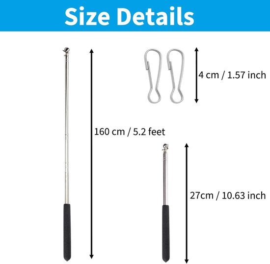 Telescopische Vlaggenmast - Uitschuifbare Stang - Reizen Kamperen - Roestvrij Staal - 160 cm - Zwart — afbeelding 4
