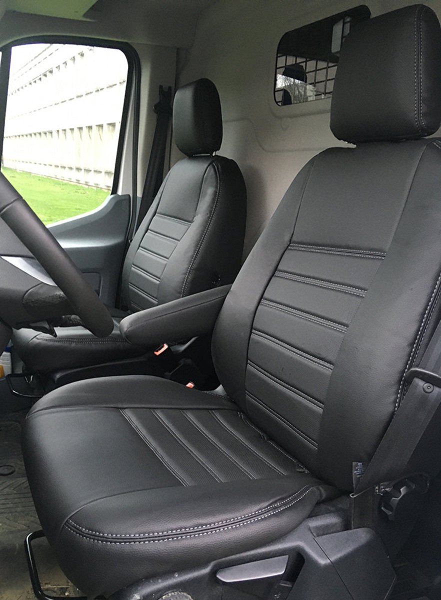 Pasvorm stoelhoezen Ford Transit / E-Transit 2014-heden (geschikt voor 2 stoelen) - Kunstleer zwart