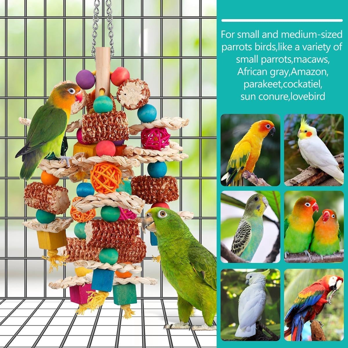 Knabbelspeelgoed—Hangend vogelkooispeelgoed—Vogelspeelgoed—Gemaakt van natuurlijk peperhout—Geschikt voor Afrikaanse grijze papegaaien, ara's, kaketoes en amazonepapegaaien — cadeau in Hobby - foto 3