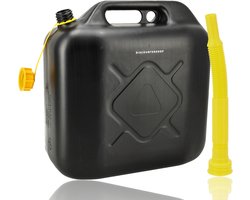 Jerrycan 20 liter zwart - Jerrycan zwart voor brandstof - 20 liter - inclusief schenktuit - o.a. benzine / diesel - Jerrycan benzine - Jerrycan kopen 20 liter - 20 liter kunststof brandstof jerrycan
