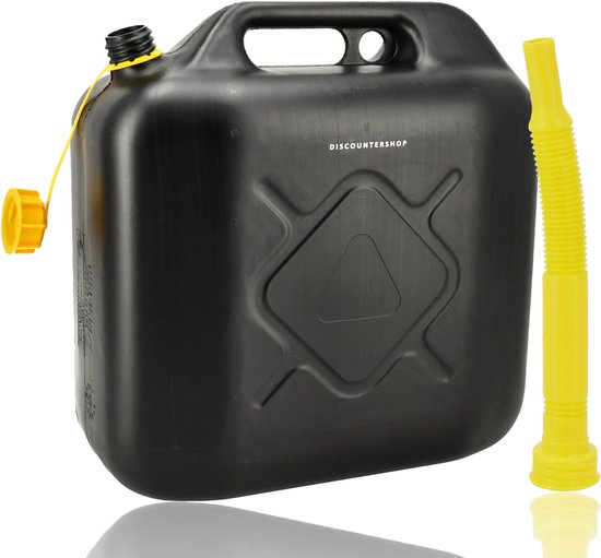 Jerrycan 20 liter zwart – inclusief schenktuit – benzine / diesel