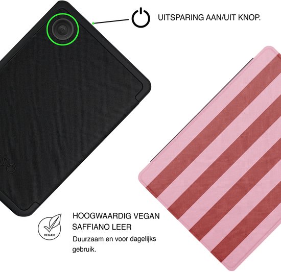 Lunso Geschikt voor Kobo Clara BW / Clara Colour hoesje (6 inch) - Vegan Saffiano Leren Sleep Cover - Candy Floss — afbeelding 3