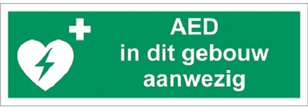 AED in dit gebouw aanwezig REFLECTEREND (7-10 jaar buitengebruik) 30x10 cm sticker
