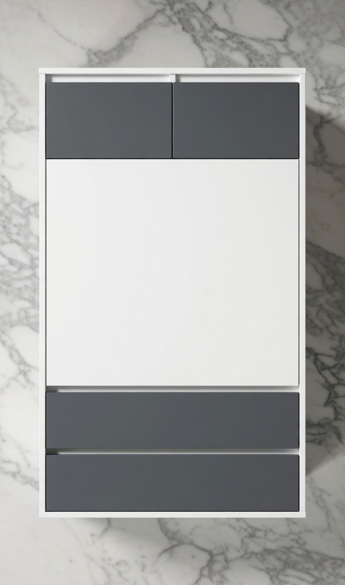Moderne Twee-Deurs Kledingkast 90 cm | Minimalistische Slaapkamerkast met Laden, Planken & Kledingstang | Wit/Grafietgrijs | Ruime Opbergkast voor Kleding en Schoenen House&Garden