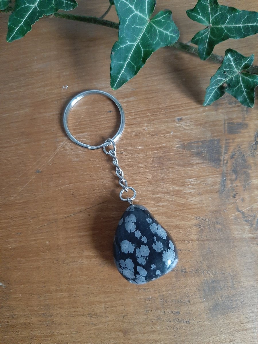 Obsidiaan (sneeuwvlok) sleutelhanger hart