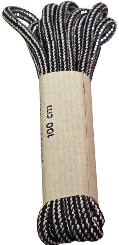 Zwart gouden metallic veters, 100 cm, samengebonden op een kartonnen band.