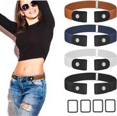 Gesploze Riem - 4 Stuks - Elastische broekriem zonder gesp - verstelbare gespvrije riem - verborgen sluiting - met metalen ring - voor dames heren - voor jeans, broek, jurk, verstelbare onzichtbare riem - Bruin, zwart, wit, marineblauw