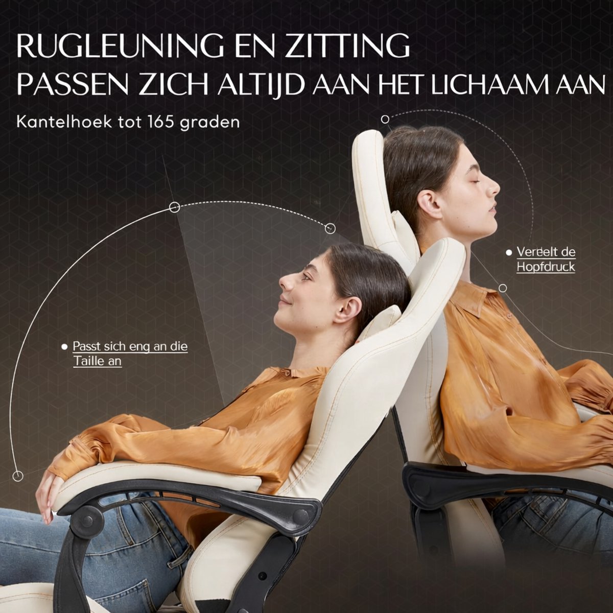 Dowinx Luxe Gamingstoel - Ergonomische Bureaustoel van PU Leer met Boutis-Stiksel, Massage-Lendensteun, Voetsteun, Verstelbare Rugleuning 90°-170°, Tot 200 kg - Wit – foto 5