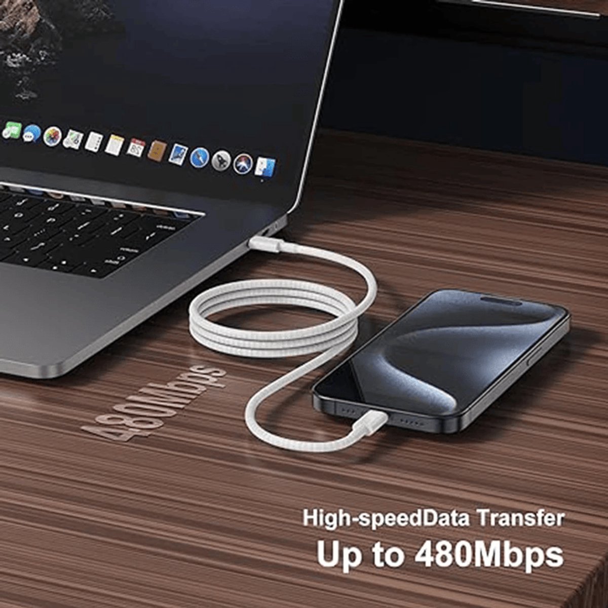 USB-C naar USB-C kabel 1,5m 100W snelladen Power Delivery 6A TPE/TPU voor iPhone 15/16, Samsung, MacBook, Xiaomi, Huawei - Afbeelding 3