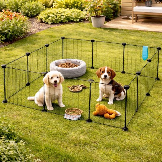 Conka Pets hondenhek voor buiten, draadbarrière voor alle maten honden, 1 meter hoog, 10 cm x 12 cm gaas voorkomt dat honden springen - draagbaar, sterk, duurzaam en opvouwbaar - bedekt 3 meter spleet