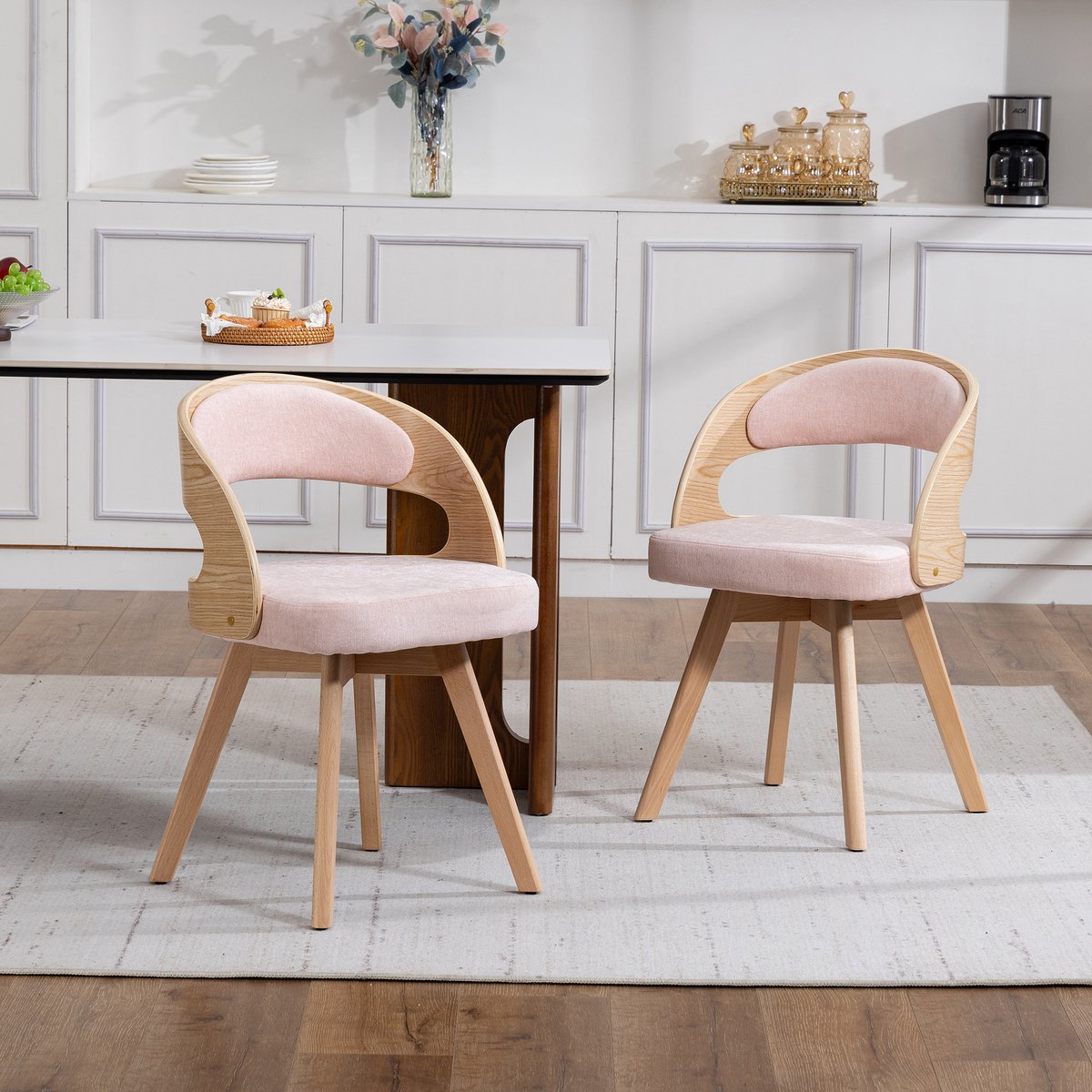 STILVORA Eetkamerstoel 44 x 41 x 72 cm - 360 Graden Draaibaar En Ergonomisch - Voor Eetkamer En Café - Linnen - Roze