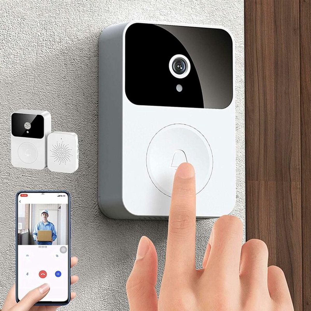 Draadloze deurbel – Slimme videodeurbel met intercomfunctie – Draadloze videodeurbel – HD-nachtzicht – Opladen via wifi – Beveiligingsdeurbel – Tweewegcommunicatie – Bediening via app – Betrouwbare huisbeveiliging