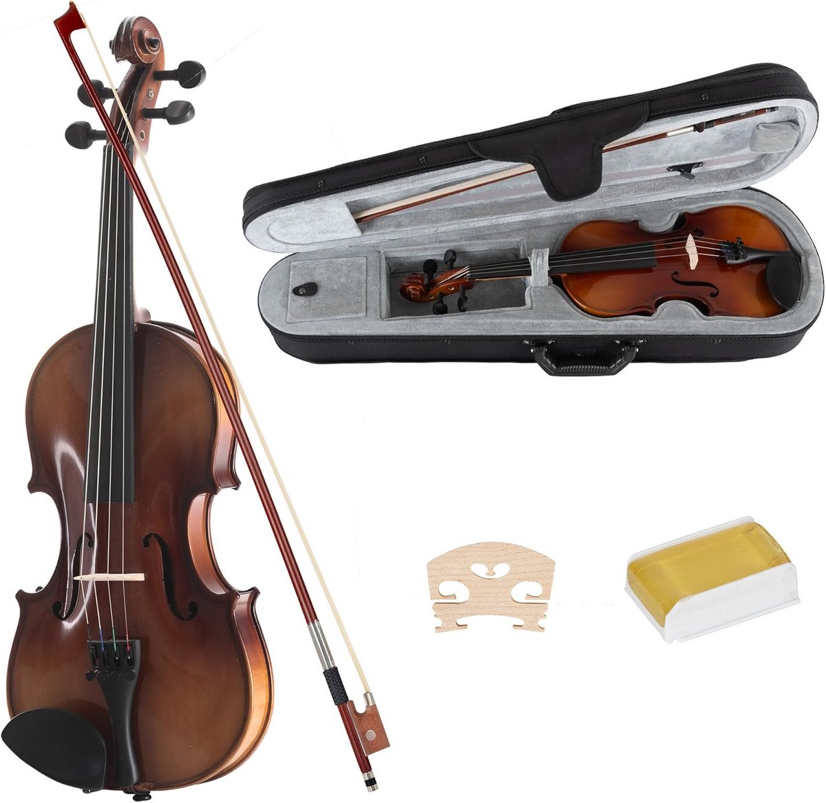 Vioolset Leerling - Strijkinstrument beginners - Muziek Leren Spelen - Massief sparrenhouten bovenblad - Maat 1/2 - Bruin