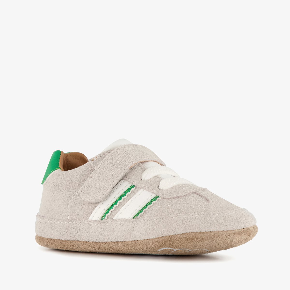 Groot suède babyschoenen beige groen - Maat 20 - Uitneembare zool - In cadeauverpakking