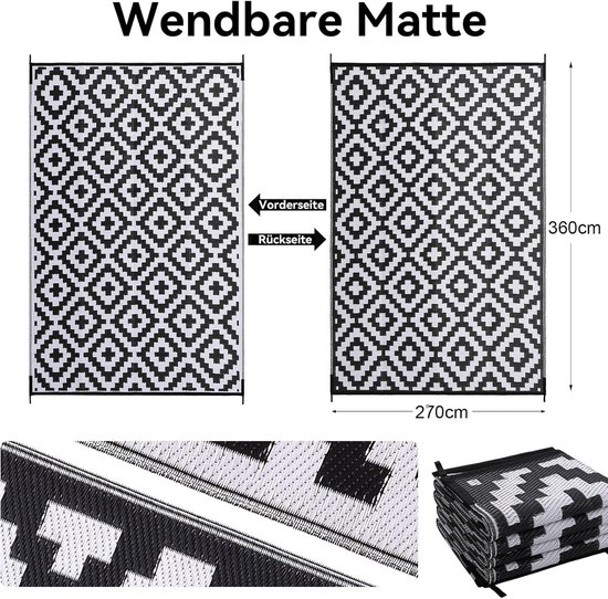 Buiten Tapijt - Terras Kleed - Tuin en Camping - Omkeerbaar en Wasbaar - 270x360 cm - Zwart Wit — afbeelding 4