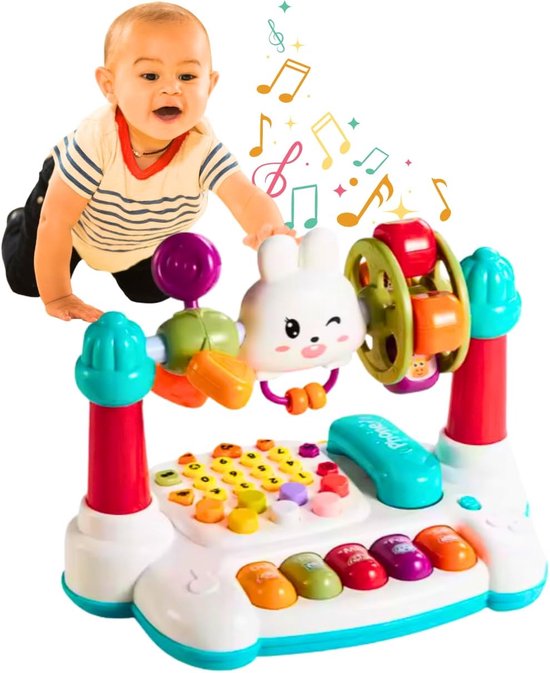Babyspeelgoed - Educatief babyspeelgoed - met piano, telefoon, klopspel en draaiende windmolen - met dierengeluiden - Interactief leerspeelgoed voor baby's vanaf 6 maanden
