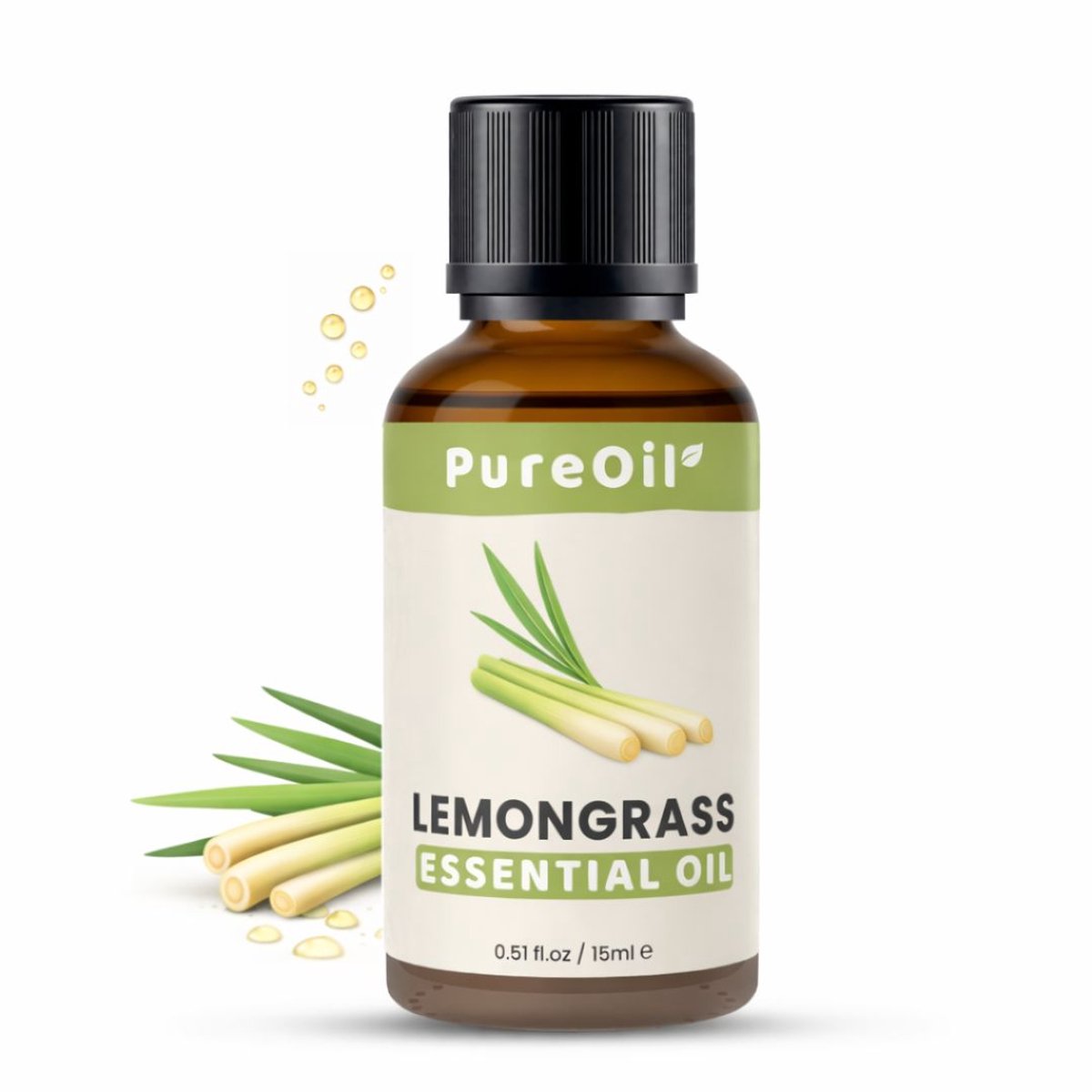 PureOil – Citroengras Etherische Olie – 15ml – 100% Puur, Natuurlijk & Vegan – Voor Huid | Gezicht | Scalp | Diffuser | Aromatherapie