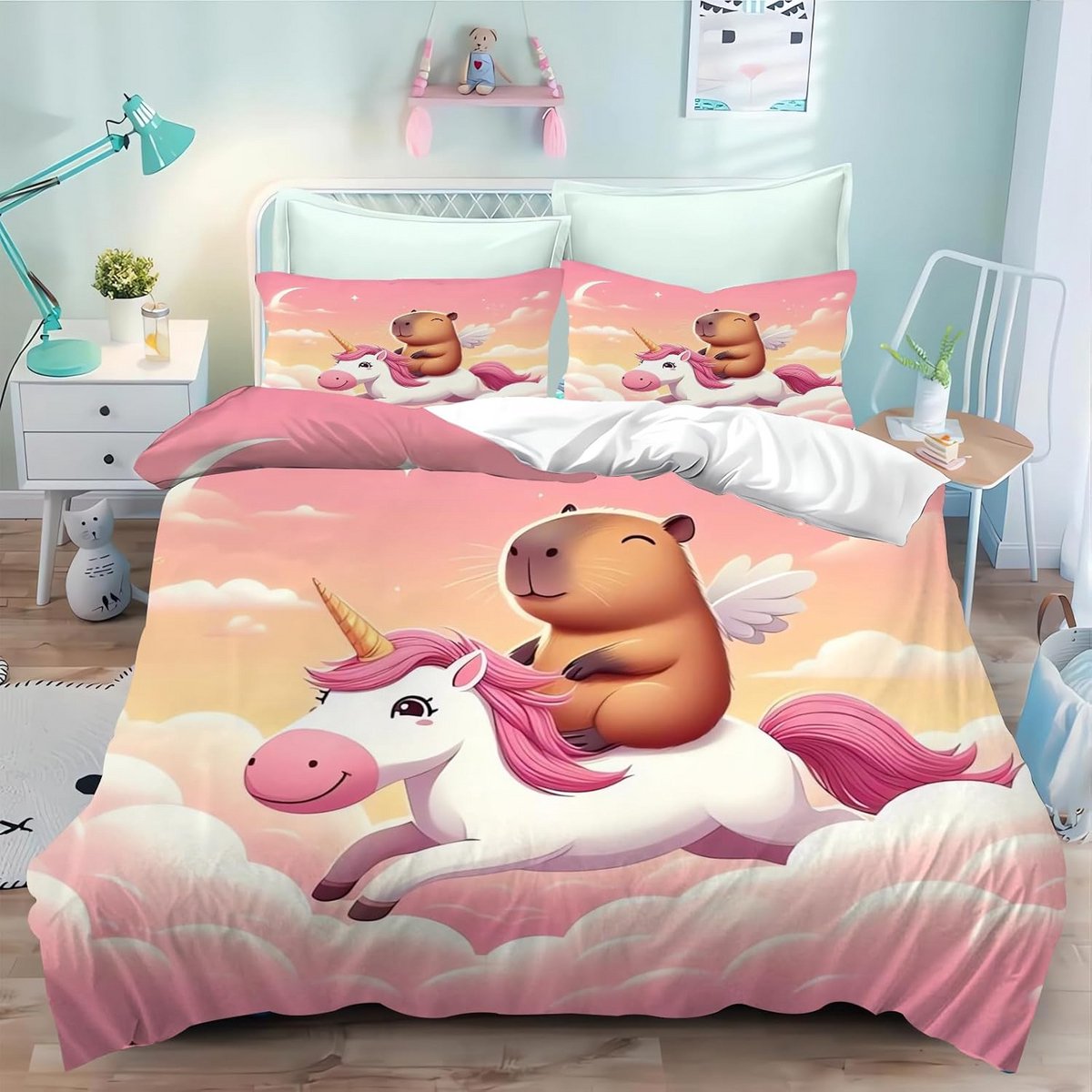 Beddengoed Set - Dekbedovertrek Kussensloop - Kinderkamer Decoratie - Zacht Microvezel - 135 x 200 cm - Capybara Print