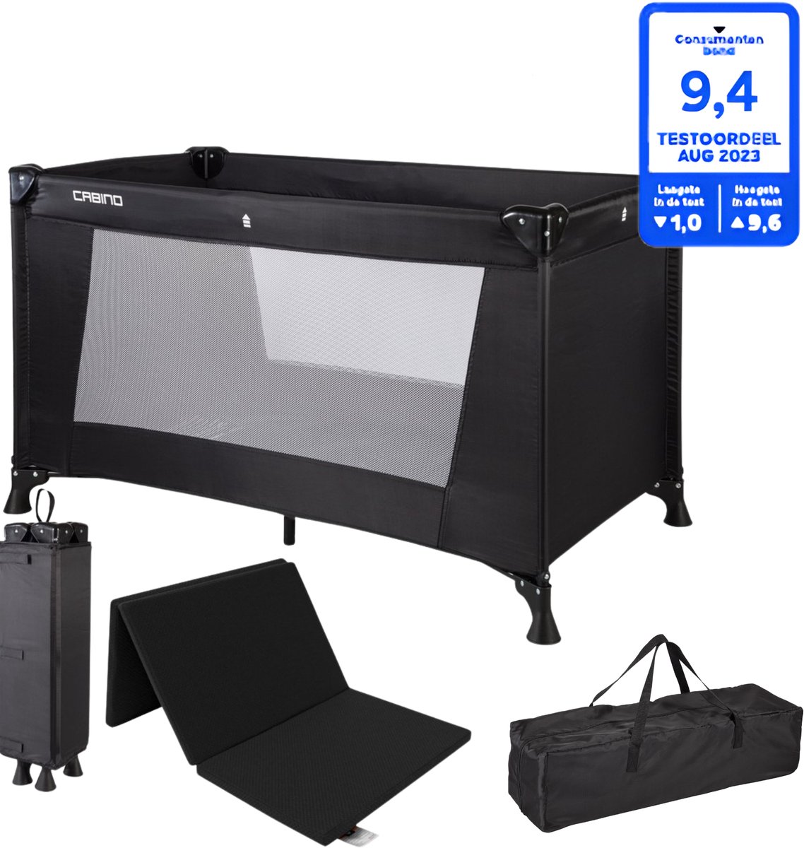 Bol.com Cabino Campingbedje / Reisbedje Opvouwbaar set Inclusief Transporttas en Matras – 120 x 60 cm - Zwart aanbieding