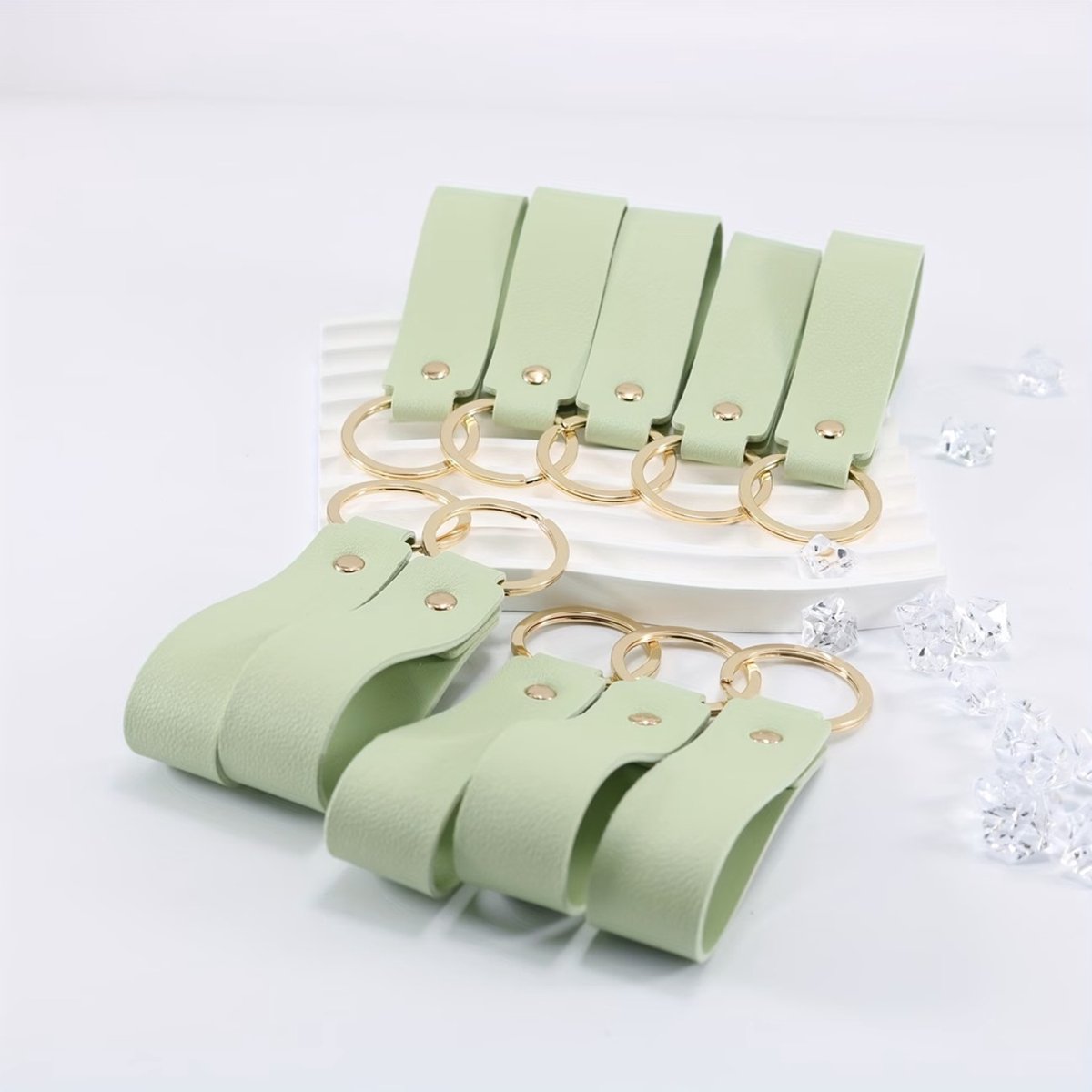 20 stuks luxe Sleutelhangers - Groen PU Leer - Hanger Goud - Dames & Heren Sleutel Hanger - Tashanger - Keychain Mode Cadeau - Imitatieleer - Fashion Auto Sleutelhanger