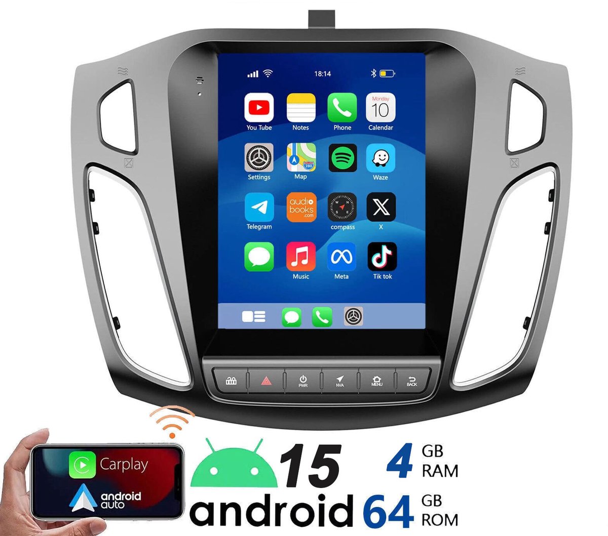 ESSGOO Android 15 Autoradio geschikt voor Ford Focus MK3 2012-2018 - 9,7 Inch touchscreen Radio - Draadloos Apple CarPlay & Android Auto - 4GB + 64GB - Navigatiesysteem - Bluetooth & Wifi