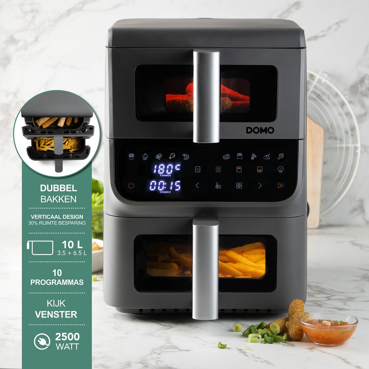 DOMO DO550FR Dubbele Airfryer XX - Heteluchtfriteuse - 3,5 + - afbeelding 2