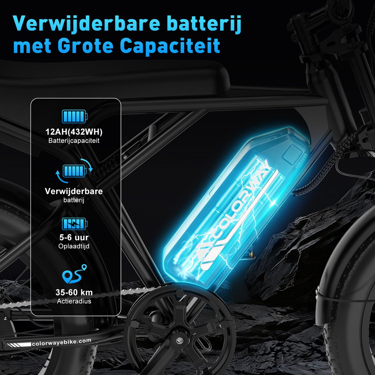 Colorway Elektrische Fiets BK29G - 20*4.0 Inch Fatbike - Mountain Snow EBike met Afneembare 36V 12Ah Lithium Batterij - City Commuter E-Bike - IP54 Waterdicht – foto 7