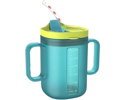 Drinkbeker voor senioren - Drinkbeker voor ouderen - Lekvrije drinkbeker voor kinderen - Lekvrije beker van 10,2 oz (300 ml) - Geschikt voor patiënten, mensen met een beperking en zwangere vrouwen, vaatwasmachinebestendig (blauw)