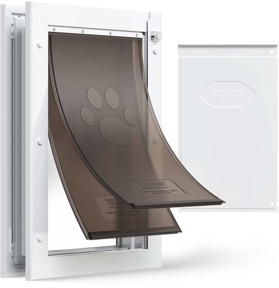 VEVOR Hondenluik (Medium) Met Dubbele Magnetische Kleppen en Metalen Frame, Weerbestendig Kattenluik voor Binnen- en Buitendeuren, Kattenluik, Hondenluik, Huisdierluik, Wit 26,04 X 41,28 Cm (Breedte X Hoogte)