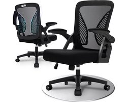 Milacyee Bureaustoel - Ergonomische Bureaustoel - Office Chair - Bureaustoelen voor Volwassenen - Computerstoel met Mesh Rugleuning & Lendensteun - 90° Opklapbare Armleuningen - Stille Wieltjes - Tot 150 kg, Zwart - Geschikt voor Thuiswerk en Kantoor