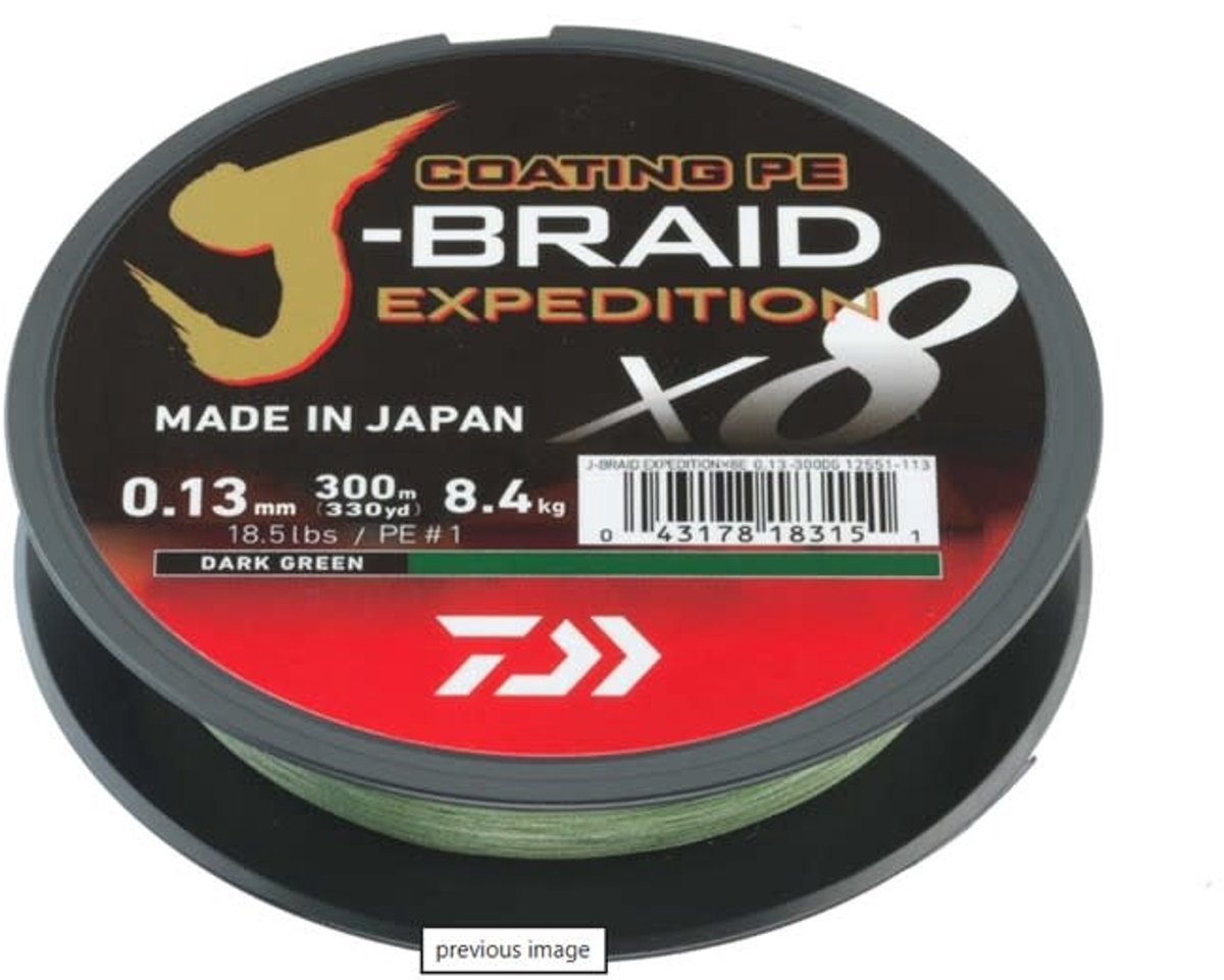 Daiwa Coating PE J-Braid Expedition X8 Braid Dark Green 150m - Maat : 0.20mm - 16.00 kilo