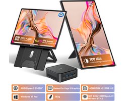Blackview MP50 Mini PC + Table 9 Draagbare Monitor Set – 16GB DDR4 512GB SSD – AMD Ryzen 5 3500U tot 3,7GHz – Windows 11 Pro – WiFi 5 4K UHD – Gigabit Ethernet – Toetsenbord Muis – 16 Inch FHD USB-C HDMI – Zwart