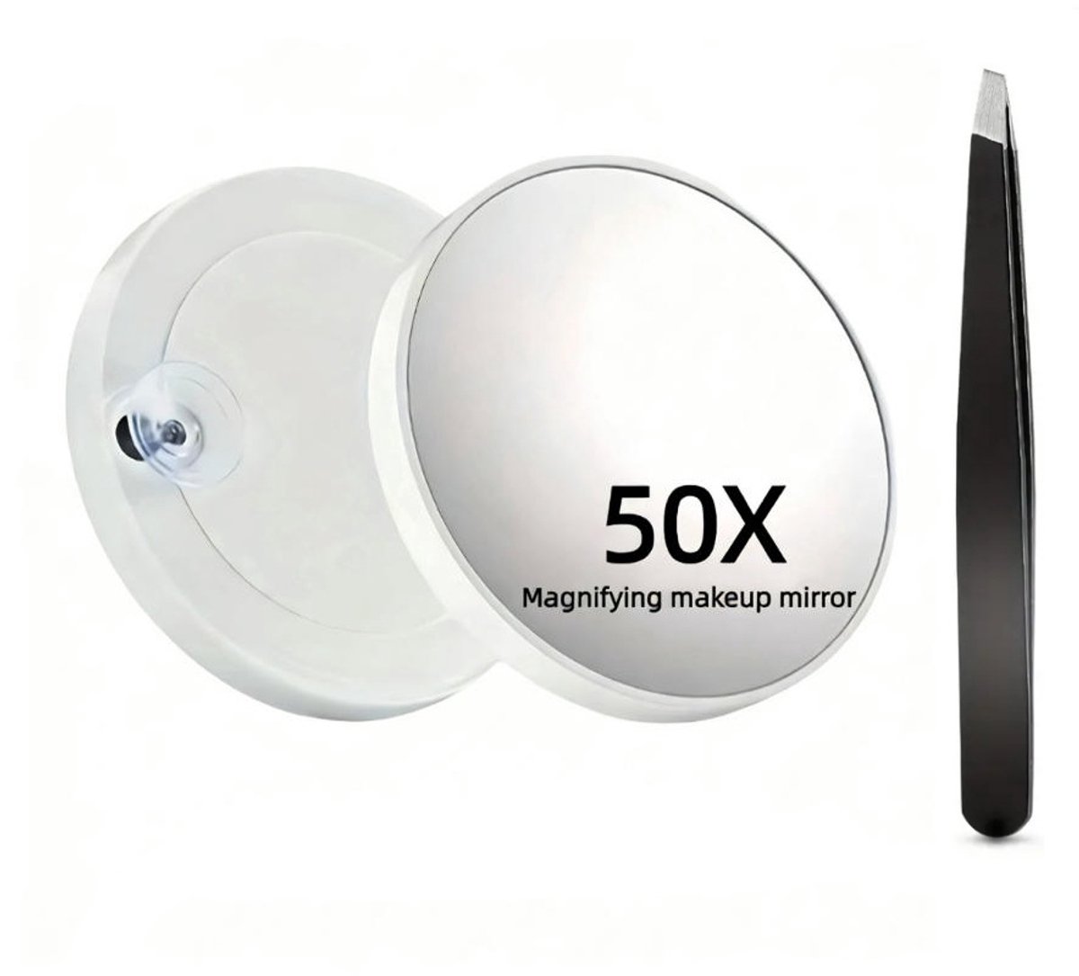 Witte 50X Zuignap Handheld Vergrotende Make-up Spiegel Met Pincet - Voor Harsen, Wenkbrauwen & Detaillering