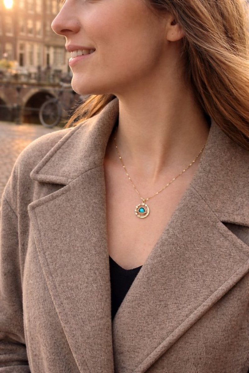 Cristaé Celestia - Ketting - Blauwe Steen - Goudkleurig - 45,72 cm - Dames Sieraad