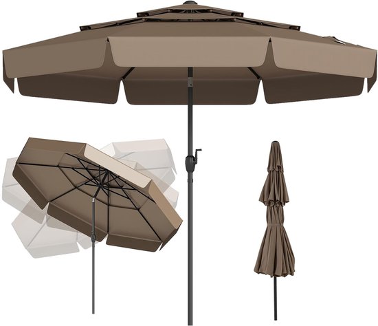 KOMFOTTEU Parasol 300 cm - met volant - 3-laags Geventileerd Doek - stokparasol - 45° knikbaar - tuinparasol - voor tuin, strand, balkon