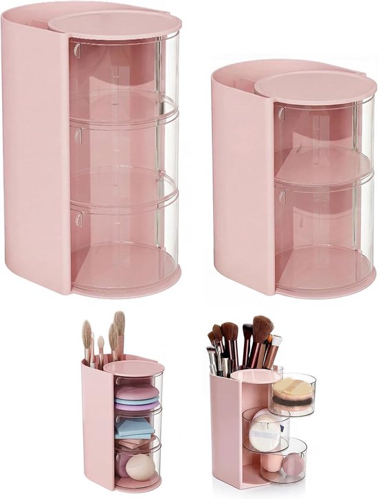 Opbergdoos met deksel - Make up organizer - Skincare Organizer - 2-Delige Haarsieraad Organize - Opbergbox Make up - Transparant en Draaibaar - 180°Draaibaar - Voor Badkamer en Make up Tafel - 3-Laags en 2-Laags Set