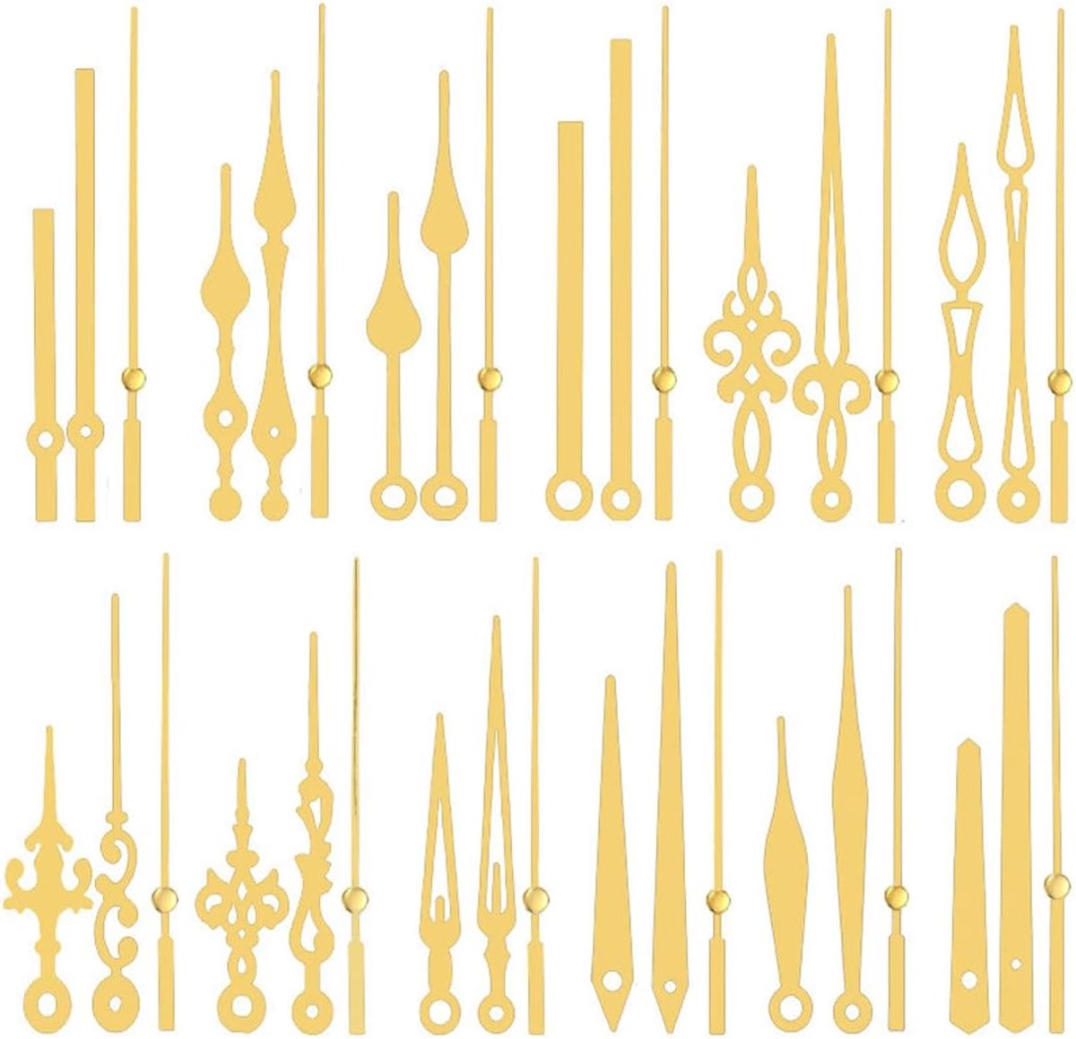 Wekker wijzers set - Klok onderdelen - Klok reparatie - Aluminium materiaal - Lange wijzers - Goudkleurig