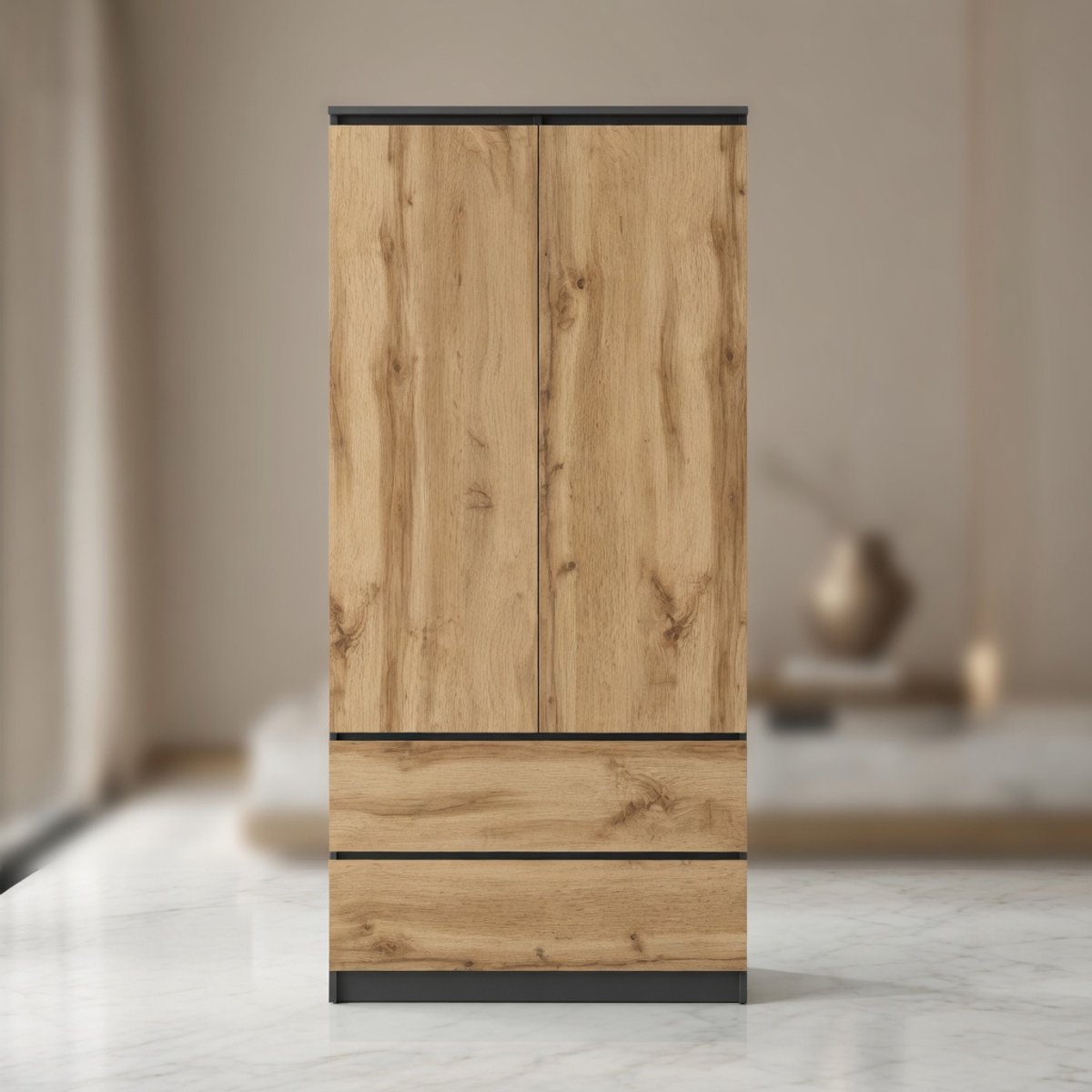 Moderna Luxe Kledingkast met Laden en Planken – Antraciet/Eiken – 90x50x180 cm – House&Garden