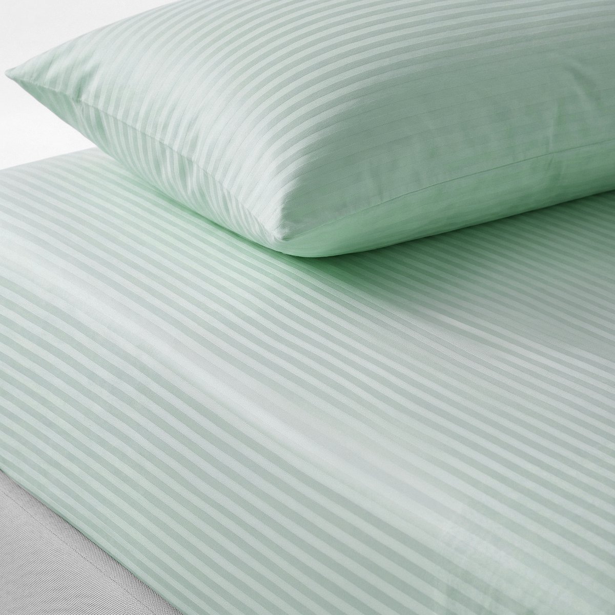 Boraboi® Luxe 3-delige Hoes Laken Set Katoen ,Satijnlook,Gestreept ,Muntgroen 160 x 200 cm