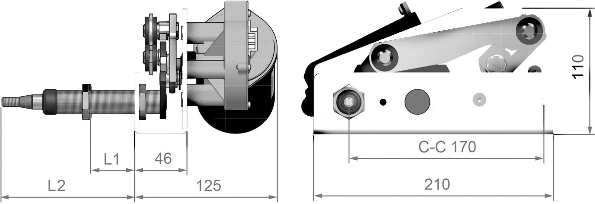 Roca W38 Ruitenwissermotor 24V 78mm wand 38Nm Enkele Aandrijving Wit