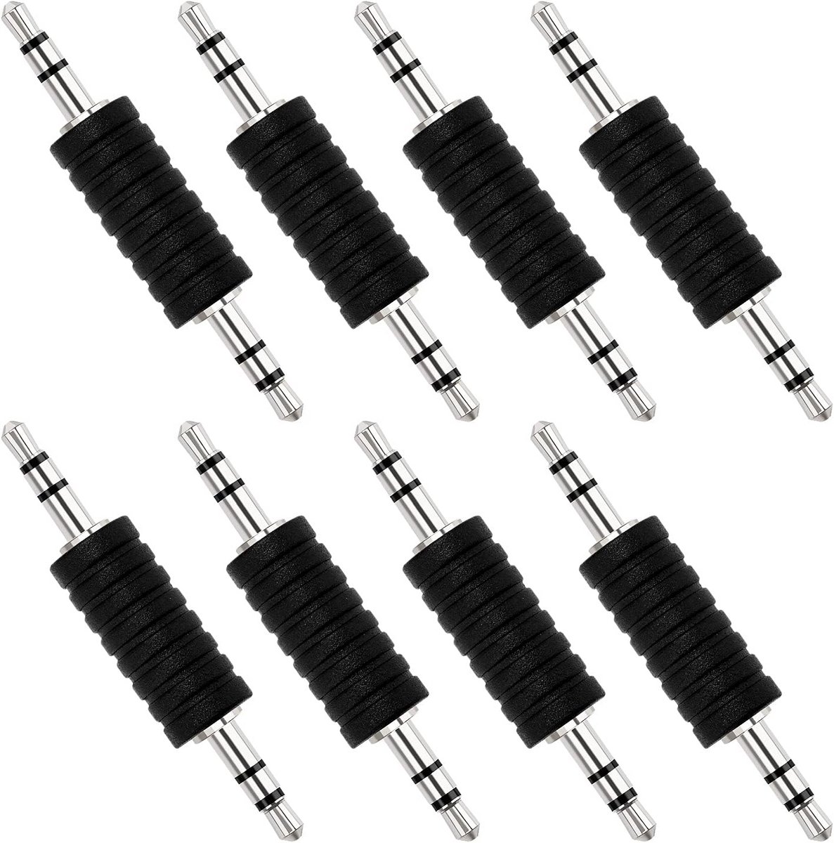 Audio Koppelaar - Stereo Adapter - Verbind Apparaten - 35mm 3-polig - 8 Stuks - Zwart