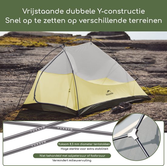 Naturehike Cloud Up 3 PRO - 3 persoons lichtgewicht tent - Waterdichte kampeertent - 20D 3000MM - Inclusief grondzeil - Outdoor trekking koepeltent - Wit/Grijs van Naturehike — afbeelding 5